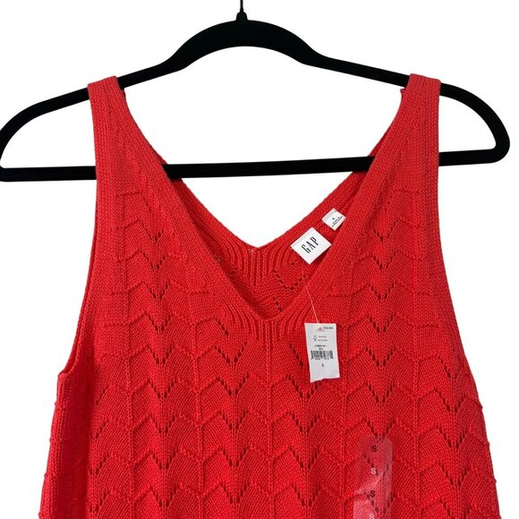 NWT Gap Women's Knit Sweater Tank Top 100% Cotton Bright Red/Orange Size S - Picture 6 of 8